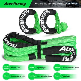 Aomifunny 1" x30ft Kinetic Recovery Tow Rope Kit, 48,800 lbs Break Strength, 35% Elasticity, with 2 Soft Shackles, Heavy Duty Tow Strap for Offroad Jeep, SUV, Truck, ATV, UTV, Tractor & 4x4 Vehicles