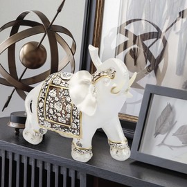 Joyzan Reichtum Elefant Statue, Gold Feng Shui Elefantenfiguren Skulptur Figur Rüssel Nach Gerichtet Sammlerstück Zuhause Wohnzimmer Büro Einweihungsgeschenk Wohnkultur 5.3 * 2.6 * 5.5in