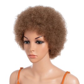 10 Inch Women's Short Afro Kinky Curly Hair Black Wigs for Black Women Afro Wig Large Bouncy and Soft Natural Looking Premium Synthetic Hair Wigs for Women 150% Density 27#