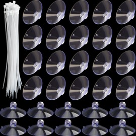 Mxxipp 30pcs Suction Cup with 50pcs Clear Cable Ties, Strong Suction Cups Without Hooks, Removable Rubber Sucker Pad for Aquarium Bathroom Glass Tile Wall Window Door