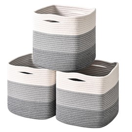 Dcerzxzci 11 Inch Cube Storage Bins, 11x11 Cube Storage Bins for Cube Organizer, Square Cloth Storage Cubes, Woven Storage Baskets for Shelves, Toy Rope Baskets Storage Kids, Gradient Grey (Pack of 3)