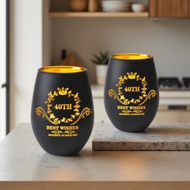 40TH Birthday Gifts for Women and Men, Vintage Engraved Stemless Wine Glass, 40 Year Old Birthday Decorations For Mom, Dad, Friends, Coworker, Funny Bday Gifts Idea, Turning 40 Present