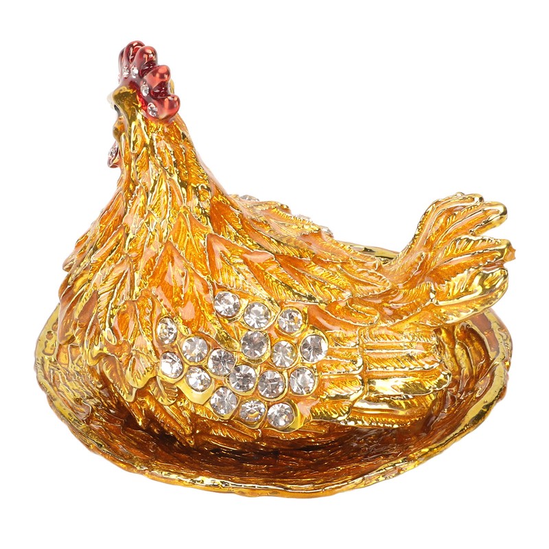 Golden Hen Figurine Trinket Boxes Handcraft Exquisite Small Jewelry Box