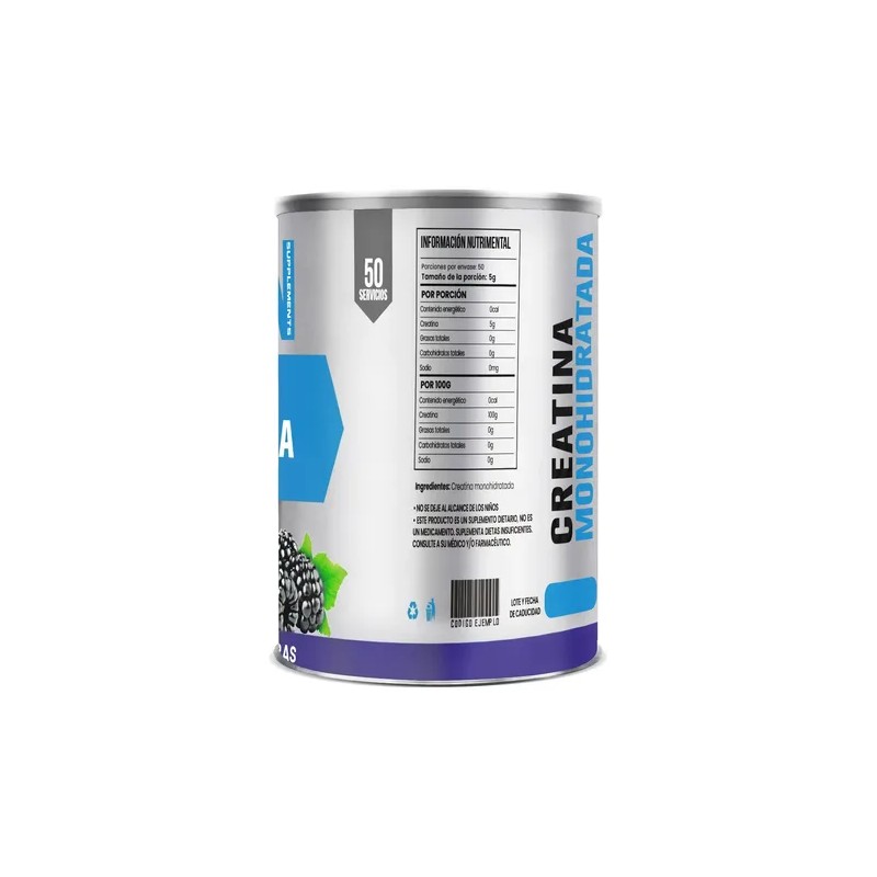 Creatina Monohidratada D-MON en Polvo de 250 g, Sabor Moras