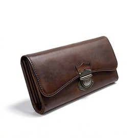 LETEULO Women's Large Leather Purse, Large Multiple Compartments with 18 Card Slots, Long Purse, Women's Leather Wallet with Zip, coffee