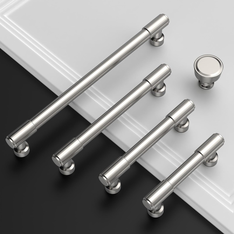 Amerdeco 10 Pack Brushed Satin Nickel Cabinet Pulls 5 Inch(128mm)