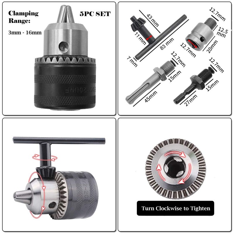 Hymnorq 1/2-20UNF Keyed Drill Chuck 3-16mm Clamping Range with SDS-plus