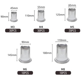 YFFSFDC Rivet Nuts Aluminum Blind Nuts Thread Rivet Nuts 100pcs Hollow Rivet DIY Machine Car Repair Parts with Storage Case M3 M4 M5 M6 M8