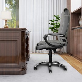 Easy-Going Quilted Microfiber Office Chair Cover with Soft Memory Foam Seat Cushion Water Resistant Desk Computer Chair Slipcover Anti-Slip Chair Protector (Medium, Light Gray)