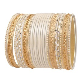 Touchstone "Colorful Bangle Collection Indian Bollywood Textured White Golden Colors Designer Jewelry Bangle Bracelets Set Of 20 In Antique Gold Tone For Women