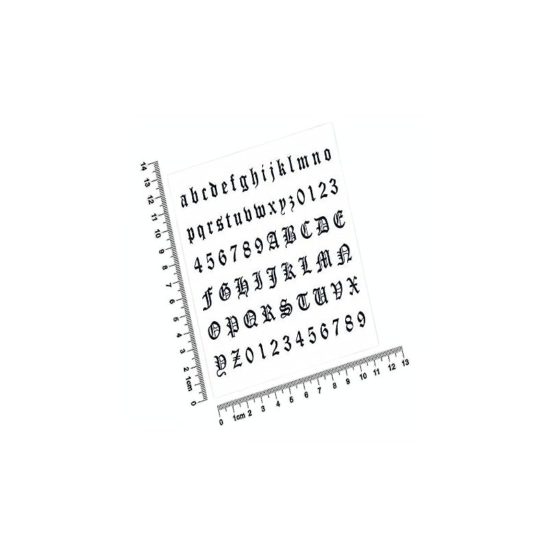 4 Sheets Gothic Number and Letter Tattoo Stickers, Small Removable
