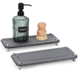 Segbeauty 2 Pack Bathroom Countertop Organizer, Diatomaceous Earth Water Absorbing Stone Vanity Trays, Instant Dry Soap Sponge Tray Kitchen Decor and Accessories Stone Drying Mat for Kitchen Counter