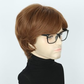 Topcosplay Mens Wigs with Glasses Short Brown Ginger 60s 70s Male Wig for Costume Accessories Halloween Outfit