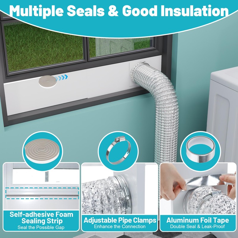Chiligent Dryer Vent Window Kit, Adjustable Window Vent Kit with