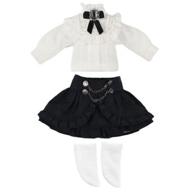 Obitsu 11 OB11 Size Costume, Blouse, Skirt, Dress, Ribbon, Lolita, Mine Type, Cute, 3 Colors, 3 Piece Set (Black)