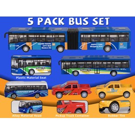 Crelloci London Bus Toy Die Cast Model Pull Back Cars 5Pcs Set Kids' Play Vehicles Alloy Stagecoach Coach City Buses Mini Pickup Truck for 3 Year Old Boys Girls Toddlers Children