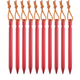 SHULLIN Tent Pegs, 7.1 inches (18 cm), Lightweight Aluminum Tent Pegs, Tent Stake, With Reflective Cord, For Sandy Beach, Hard Soil, Grassland, Hiking, Climbing, Camping Pegs, Camping Equipment, Pack