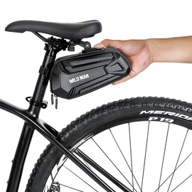 WILD MAN 1.2L Quick Release Hard Shell Rainproof Bike Saddle Bag Under Seat Pouch for Mountain Road Bike MTB Cycling(XT7, Sun Pattern)