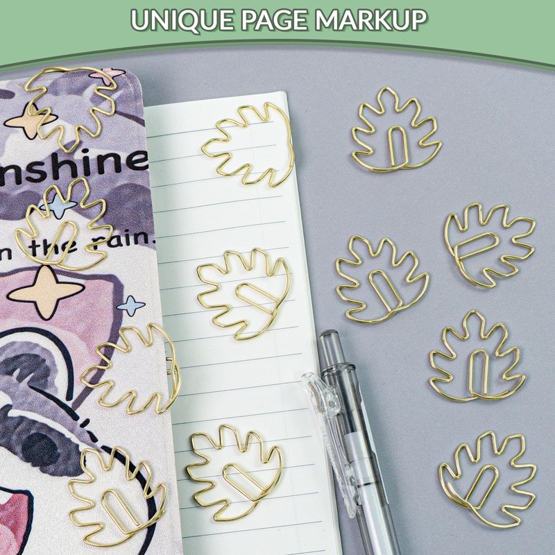 80 Pcs Leaf Paper Clips, Gold Paper Clips Page Markers,