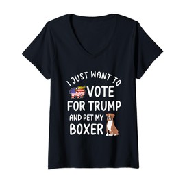 Womens Vote Trump Patriotic Boxer Dog Lover President 2024 V-Neck T-Shirt