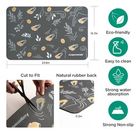 Augenweide Coffee Bar Mat - Super Absorbent Drying Mat for Countertop, Under Coffee Maker, Espresso Machine, Dish Rack, Grey, 16" x 24"