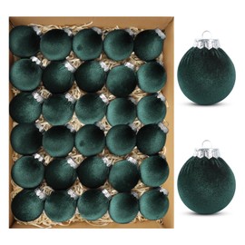 30Pcs Velvet Christmas Balls Christmas Tree Ornaments Velvet Balls Shatterproof Xmas Bulbs Decorations Set Green Ornaments Velvet Balls 2.36Inch for Xmas Holiday Party Indoor Decor