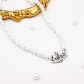 Krilucly Saturn Pearl Necklace, Saturn Planet Shape, Women's Planet Pearl Necklace Choker Accessories, Women Aesthetic Necklace, Birthday Gifts for Friends, Wife, Mother, Cartoon, Stainless Steel, No,