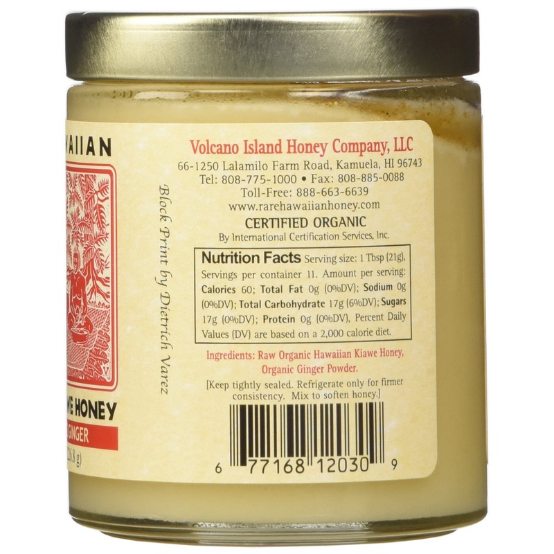 RARE HAWAIIAN Organic White Honey With Ginger, 8 OZ