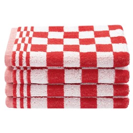 ZOLLNER Set of 4 Cotton Kitchen Towels in 50 x 50 cm – Absorbent and Durable Kitchen Towels – Washable up to 60 °C – Red Checked – Catering Quality – Oeko Tex® Certified