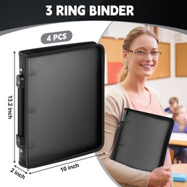 Teling 4 Pcs Zipper Binder with 3 Ring Zipper 2 Inch Binder, Refillable Plastic Clear Binder File Organizer Planner for Projects, Assignments, Memos, School Work, 11.3 x 9.6 Inch (Black)