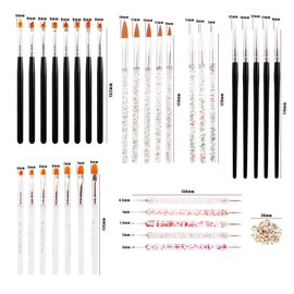 Bestgle 33 Stück Nail-Art-Pinsel, Maniküre-Pinsel, 5 Dotting Pen Nail Art + 3 x Nagelpinsel + 18 x Nagelpinsel + 7 x Nagelpinsel + 50 x Strass Nail Art