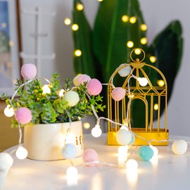 ChiRee Indoor String Lights 6.56 Feet Pom Poms Fairy Lights 20 LED Battery Operated String Ball Lights Warm White Globe Lights Colorful Decor Lights for Home Bedroom Kids Playhouse Holiday Christmas