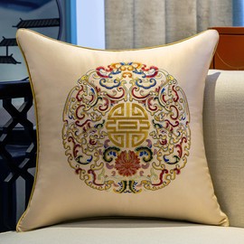 NOULULXI Satin Embroidered Throw Pillow Cover Chinese Vintage Silky Floral Square Cushion Case 20x20 Inch