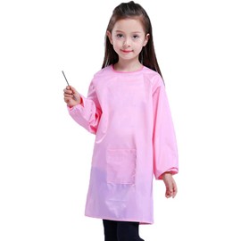 Huahui Kids Art Smock Waterproof Child Artist Painting Apron with 2 Pockets for Girls School Art Class Age 5-8