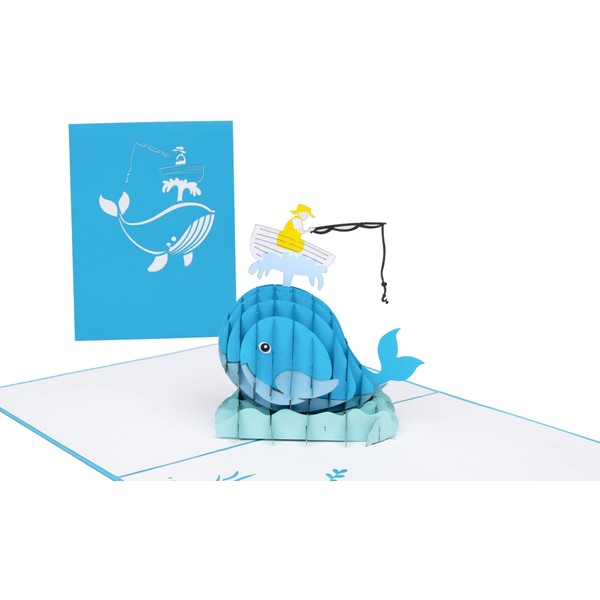 iGifts And Cards The Fisherman And The Funny Whale 3D Pop Up Greeting Card - Funny, Friendship, Sport, Fishing, Half-Fold, Birthday, Retirement, Just Because, Thinking of You, Congrats, Father's Day