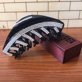 Elegant Large Rhinestone Hair Clip Jaw Clip Women Lady Crystal Hairpin Thick Hair Claw Hair Accessories (Black - A#)