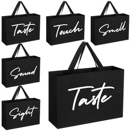 Kolldenn 5 Senses Gift Bags for Him Her with Ribbon Handles Sight Smell Touch Taste Sound Paper Gift Bags for Men Women Birthday Wedding Anniversary Party(Black,12.6 x 8.7 x 4 Inches)