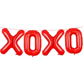 16 Inches XOXO Balloons Hanging Banner Decorations, Red Aluminum Foil Letter Balloons for Valentines Day, Anniversary, Wedding, Engagement, Proposal, Bachelorette Bridal Shower Party Supplies