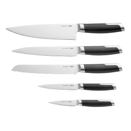 BergHOFF Graphite 6Pc Knife Block Set, Stainless Steel Kitchen Knives, Anti-slip Base Wood Block, Sharp Blade, Kitchen Countertop Storage