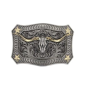 Montana Silversmiths Unisex Longhorn Crest Filigree Attitude Belt Buckle Silver One Size
