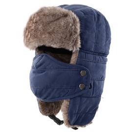 Connectyle Mens Womens Warm Trapper Hat Windproof Winter Hunting Aviator Hat with Ear Flap Navy Blue