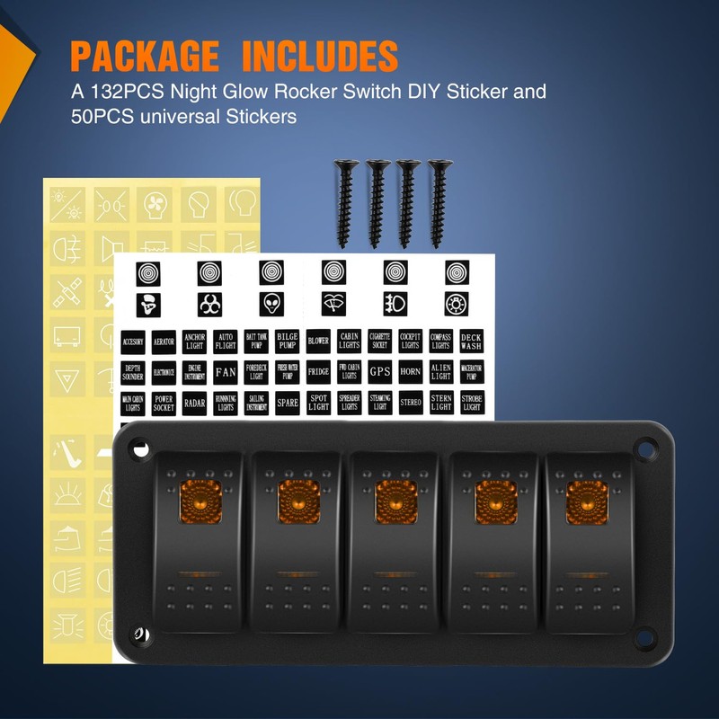 Nilight 6 Gang Rocker Switch Panel with Orange LED Light