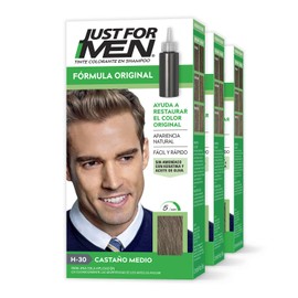 Just For Men, Tinte Colorante En Shampoo, Castaño Medio H30, Formula Original, Cubre El 100% de Las Canas, Paquete de 3, 66ml