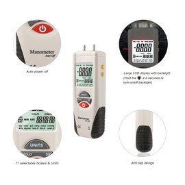 Hti-Xintai Digital Manometer, Dual Port Air Pressure Meter Pressure Gauge HVAC Gas Tester, Large LCD Display with Backlight, Basic
