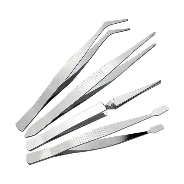 4-Piece Tweezers Set - Professional Stainless Steel Self Locking Hobby