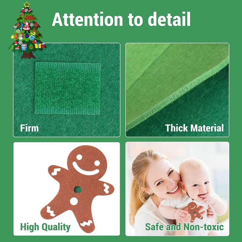 DIY Felt Christmas Tree,3.28ft Felt Christmas Tree Set with 32Pcs