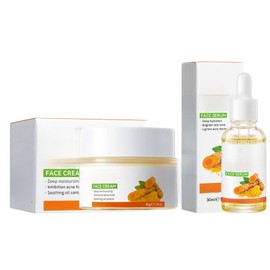 Kurkuma-Gesichtscreme50g + Turmeric Serum 30ml, Für Dunkle Flecken, Falten, Hautreparierende Kurkuma-Creme Für Stumpfe und Trockene Haut, Kurkuma Hautpflege cream6-5