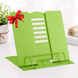 Bookends, MSDADA Reading Stand, Cookbook Holder, 6 Levels, Adjustable, Metal, Foldable, Multifunctional, Non-Slip, Children's Book Stand for Kitchen, Study, Office, School, Thesis (Green)