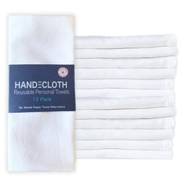 HANDECLOTH Reusable Paper Towels 12 PACK/Cotton/American Made/Machine Washable/Absorbent and Durable with Quality Edges and No Pilling/Guest Towel/White
