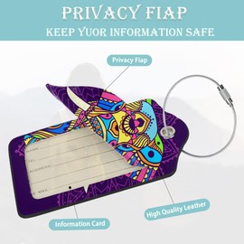 2 Pack Elephant Luggage Tag for Suitcases Boho Hippie Mandala PU Leather Bag Travel Suitcase ID Identifier Baggage Tags for Women Men Travel